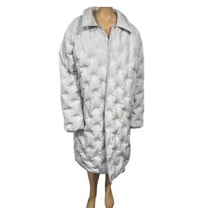 Light Gray Oversized Puffer Coat Tufted Quilted Longline Jacket L/XL